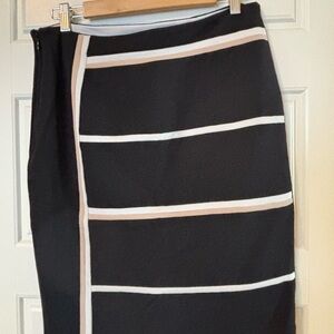 WHBM  Elegant Knit Black, Tan, and White Striped Women's Skirt and Top set.